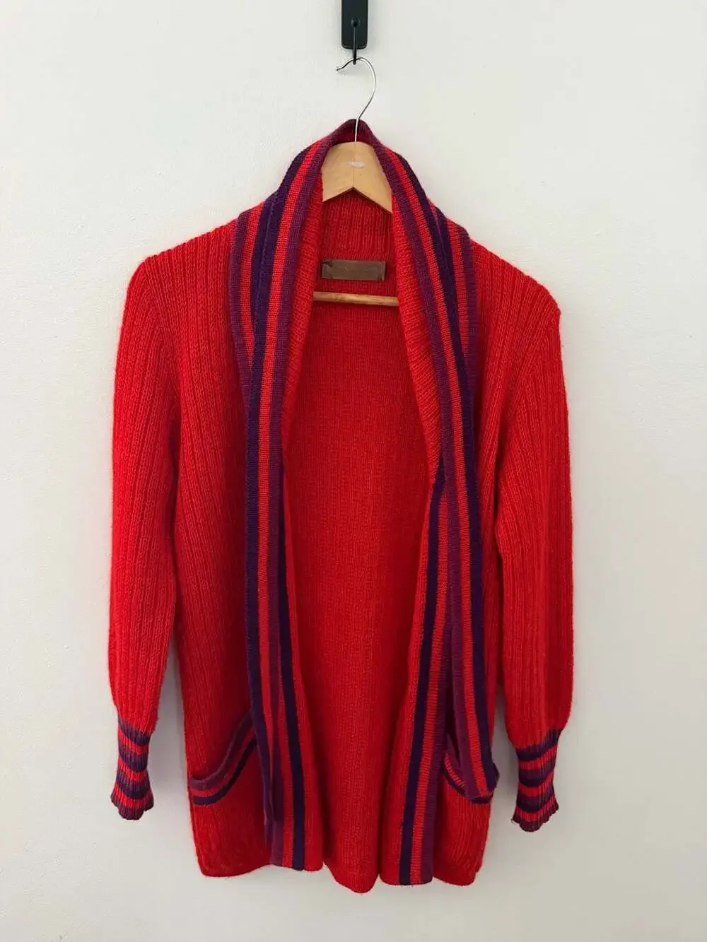 Yves Saint Laurent Tricots Vintage Red and Purple Striped Knit Cardigan sz S